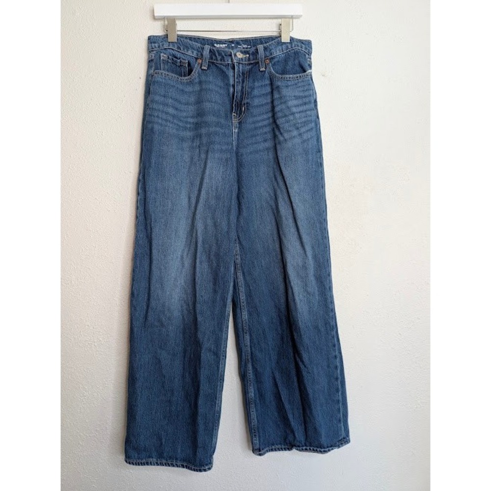 Old Navy Women Baggy Wide Leg Jeans 10 Blue High Rise Denim Casual Relaxed